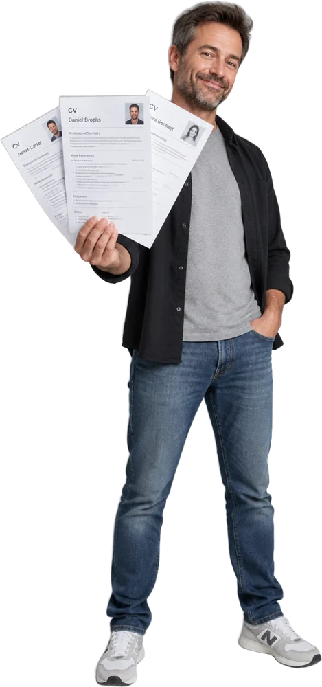 A recruiter fanning out three CVs
