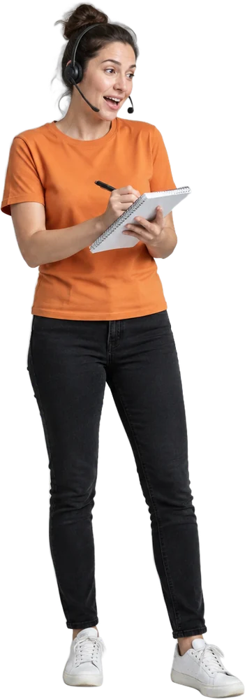 A recruiter on a call taking notes